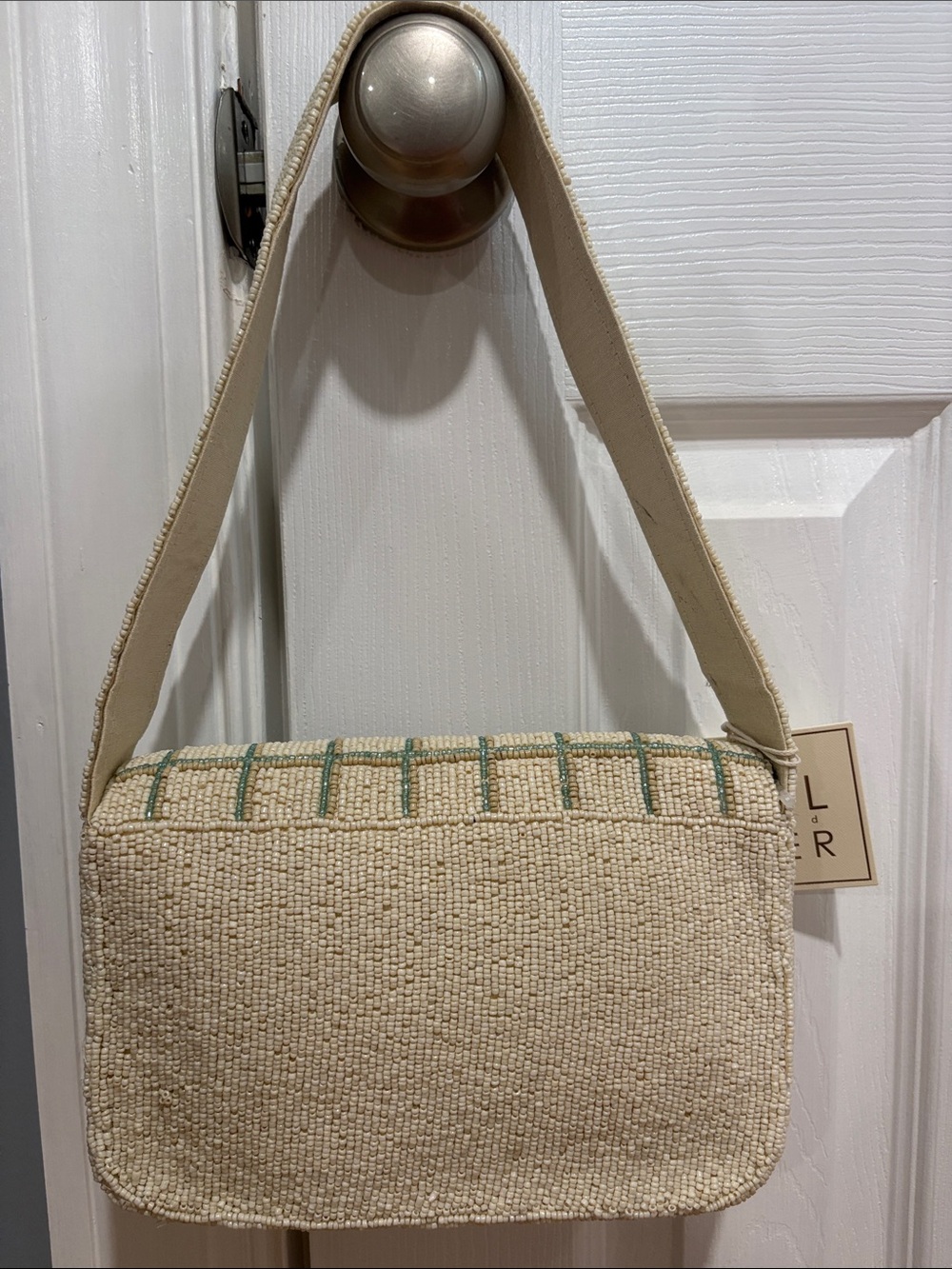 Cream Beaded Shoulder Bag with Equestrian Motif - Picture 2 of 5